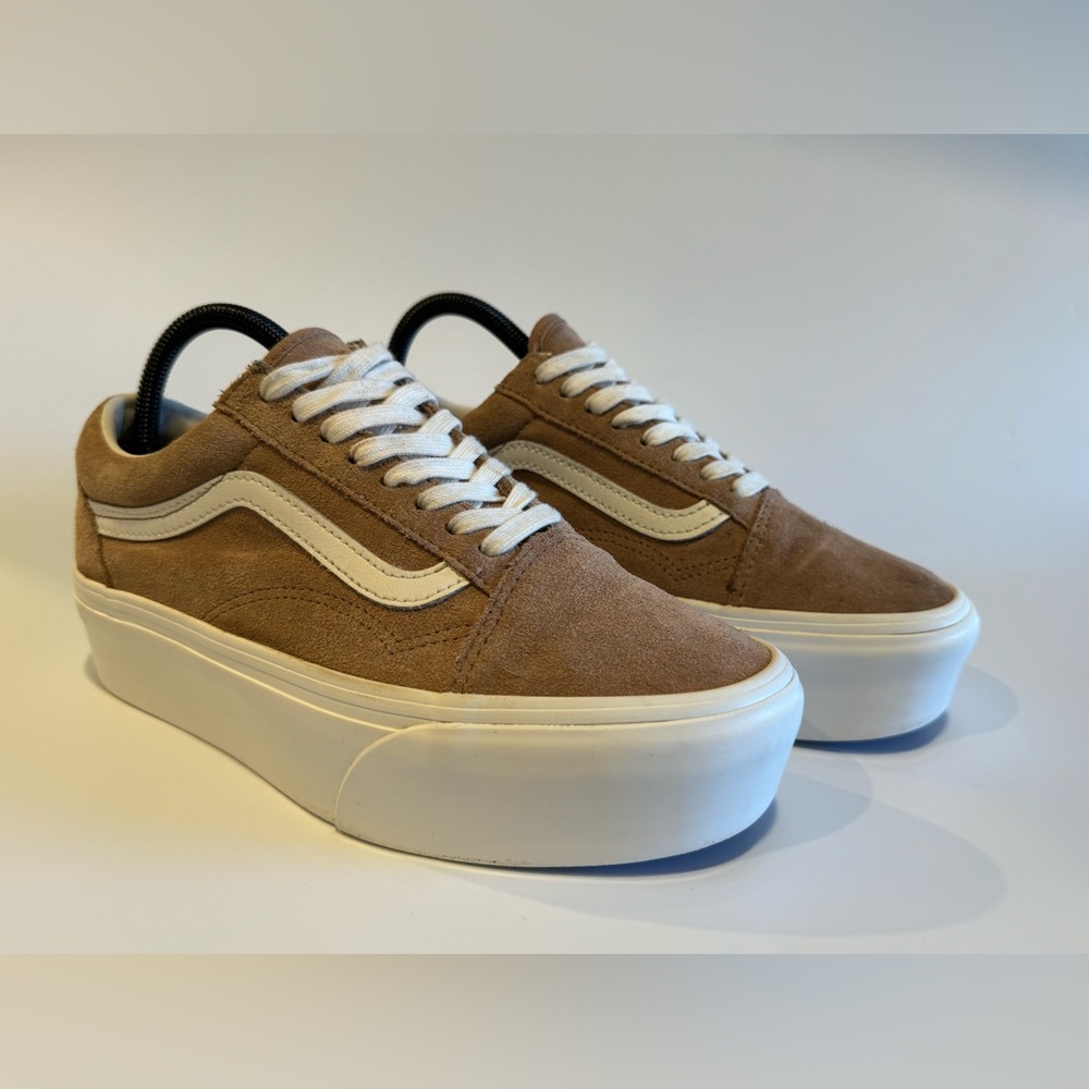 Women’s Vans Size 8 Tan Suede White Platform Vans 721356 Old Skool Platforms